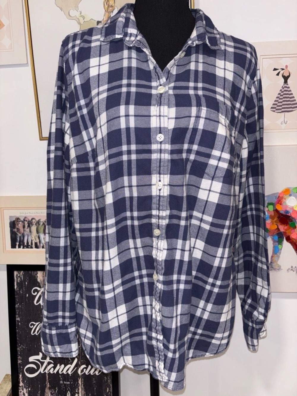 J. Crew Navy and White Plaid Button-Down Shirt